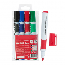 Набор маркеров для доски 4 цвета, 5.0 мм с резиновой вставкой - «globural.ru» - Кировград